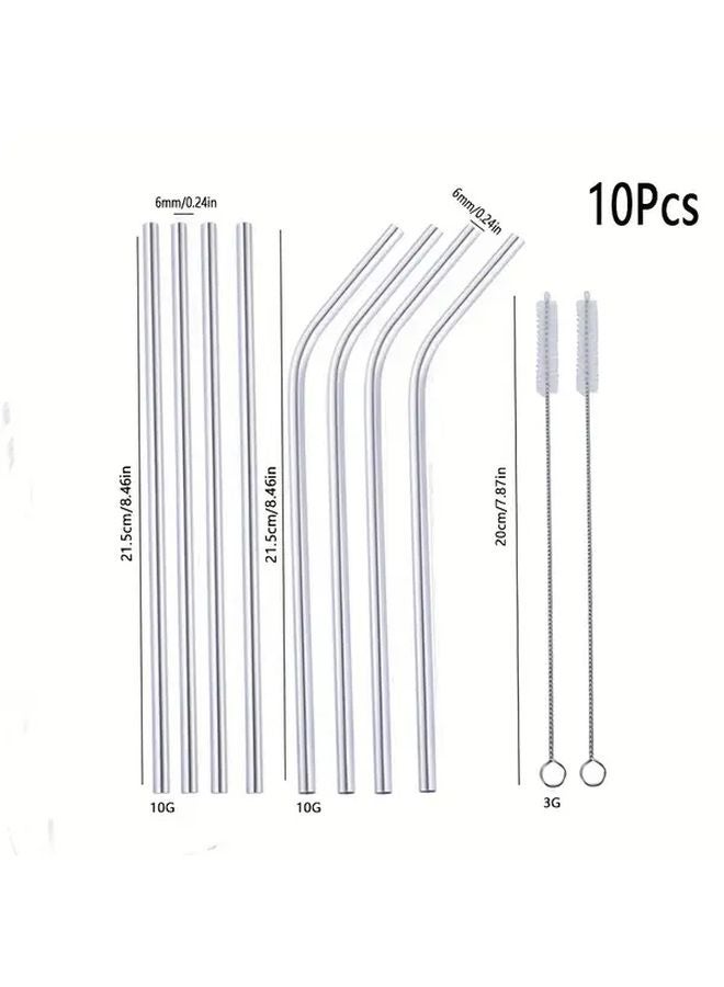 Golden 304 Stainless Steel Straws Set 8 Reusable Straws 4 Straight 4 Bent 2 Cleaning Brushes - Image 3